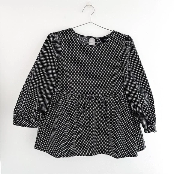 Who What Wear Black Polka Dot Blouse / 3/4 Sleeves & Back Tie Detail - Picture 3 of 8
